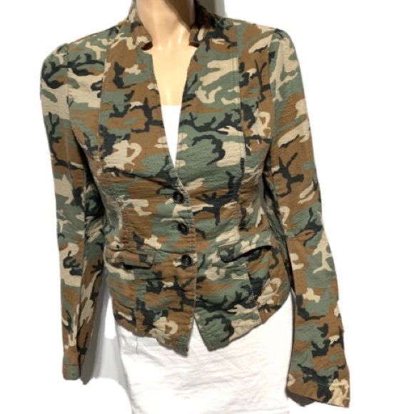 Free People Fitted Camo Blazer Jacket Sz 2 - Picture 4 of 10